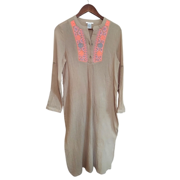 Boho Beige Gauzey Beachy Cotton Maxi Dress - Picture 1 of 6